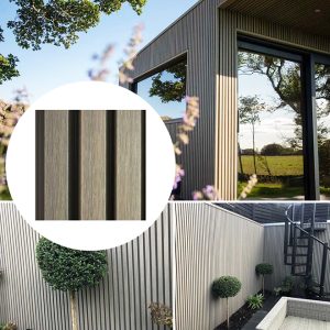 Antique wood-look WPC panels on farmhouse-style exterior